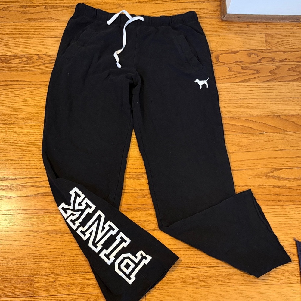 PINK wide leg black sweatpants  with white logo